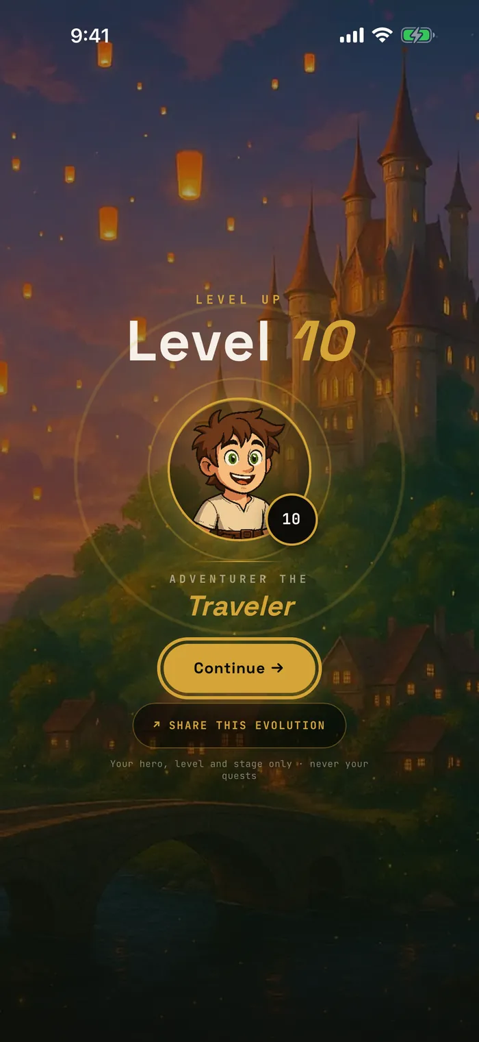 Level up screen revealing a new hero form