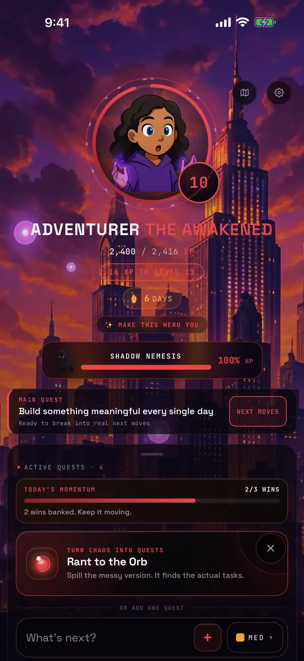 Questify Superhero world dashboard