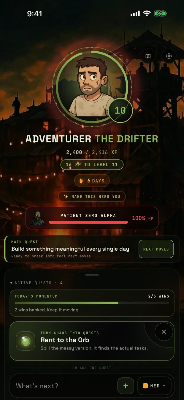 Questify Zombie world dashboard