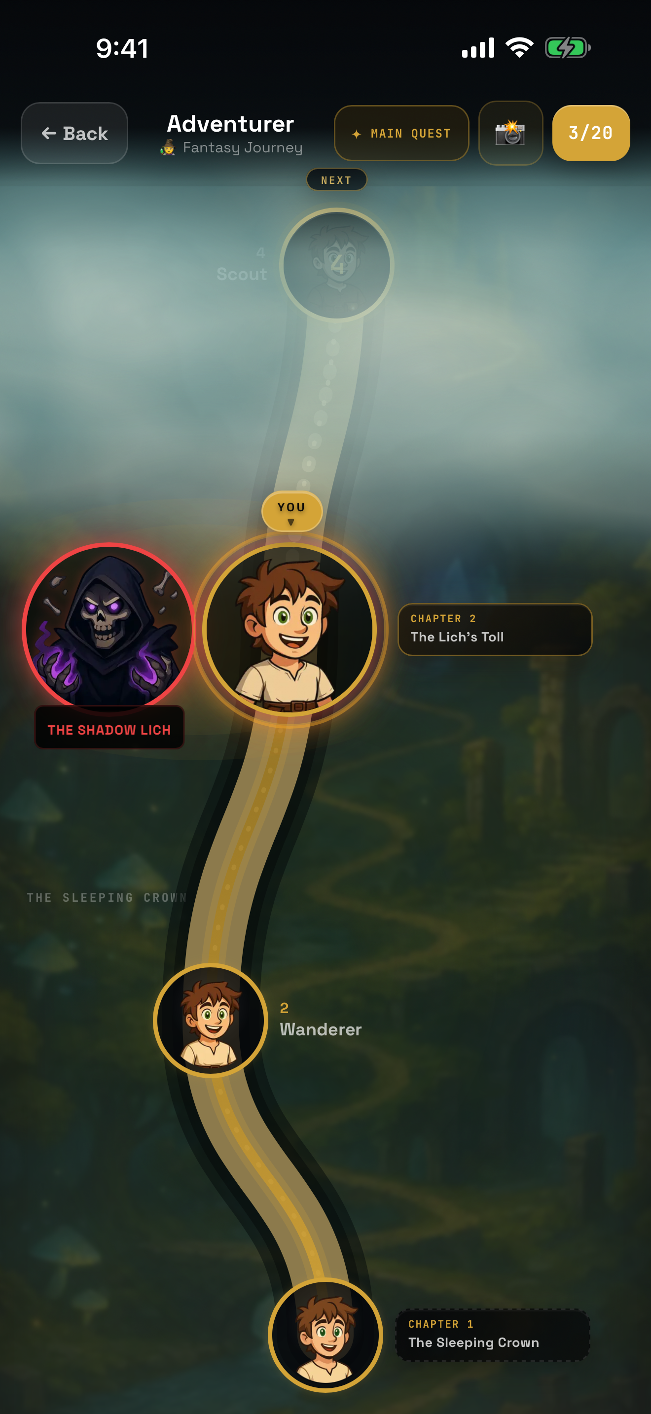 Questify progression map and chapter structure